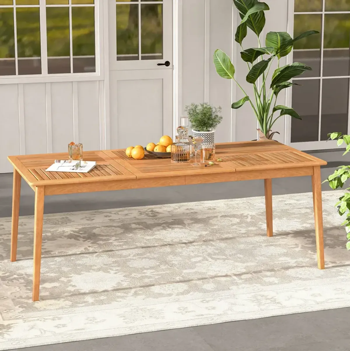 8-Person Outdoor Dining Bistro Table with Umbrella Hole for Patio or Garden