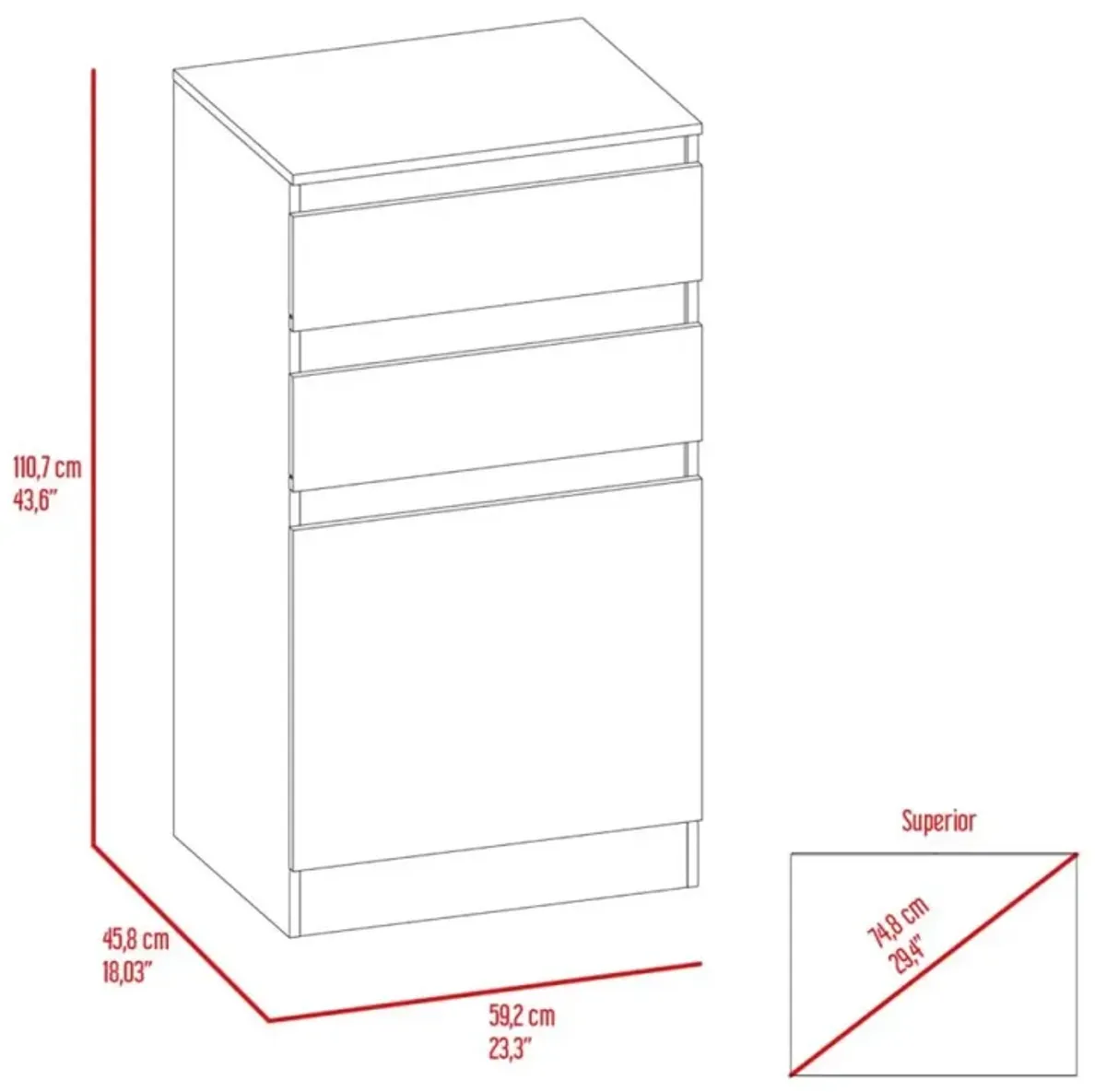 Kamelot Dresser With Jewelry Box, Single Door Cabinet, Mirror, Two Drawers - White