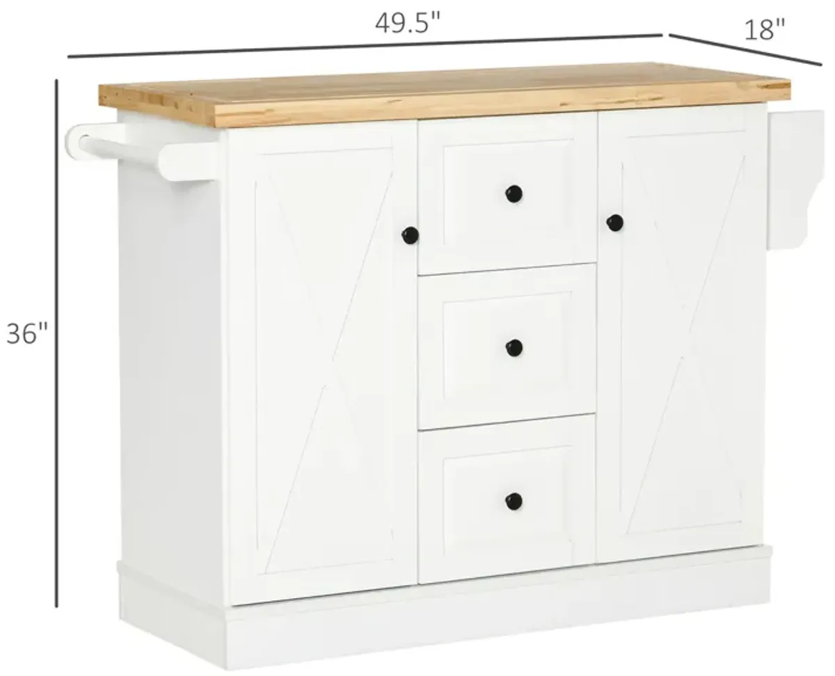 White Culinary Companion: Kitchen Island with Rubberwood Top & Storage