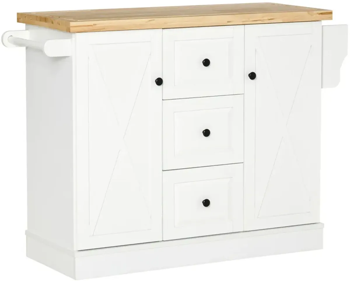 White Culinary Companion: Kitchen Island with Rubberwood Top & Storage