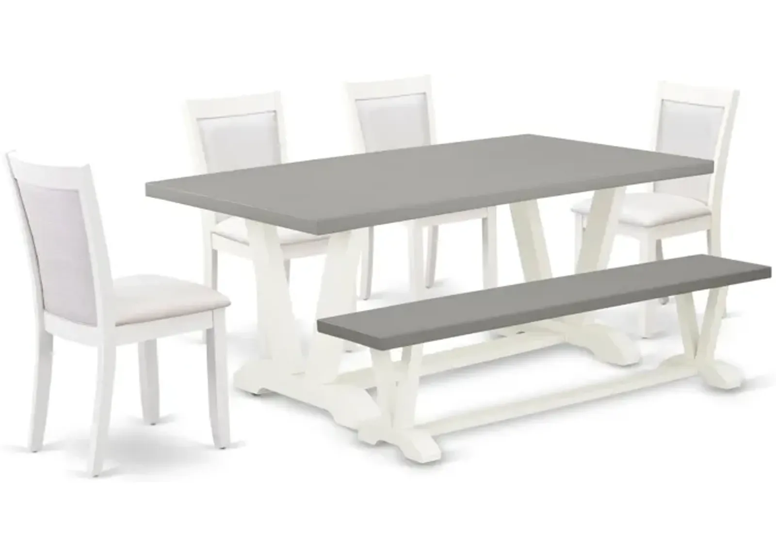 East West Furniture V097MZ001-6 6Pc Dining Set - Rectangular Table , 4 Parson Chairs and a Bench - Multi-Color Color