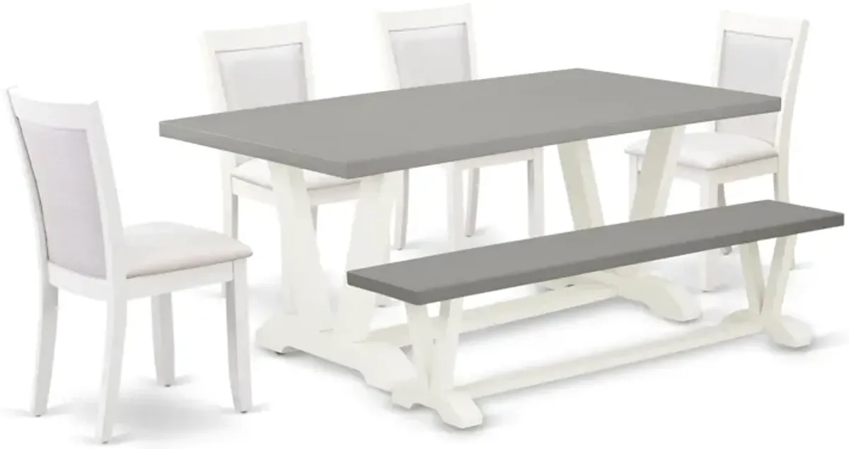 East West Furniture V097MZ001-6 6Pc Dining Set - Rectangular Table , 4 Parson Chairs and a Bench - Multi-Color Color