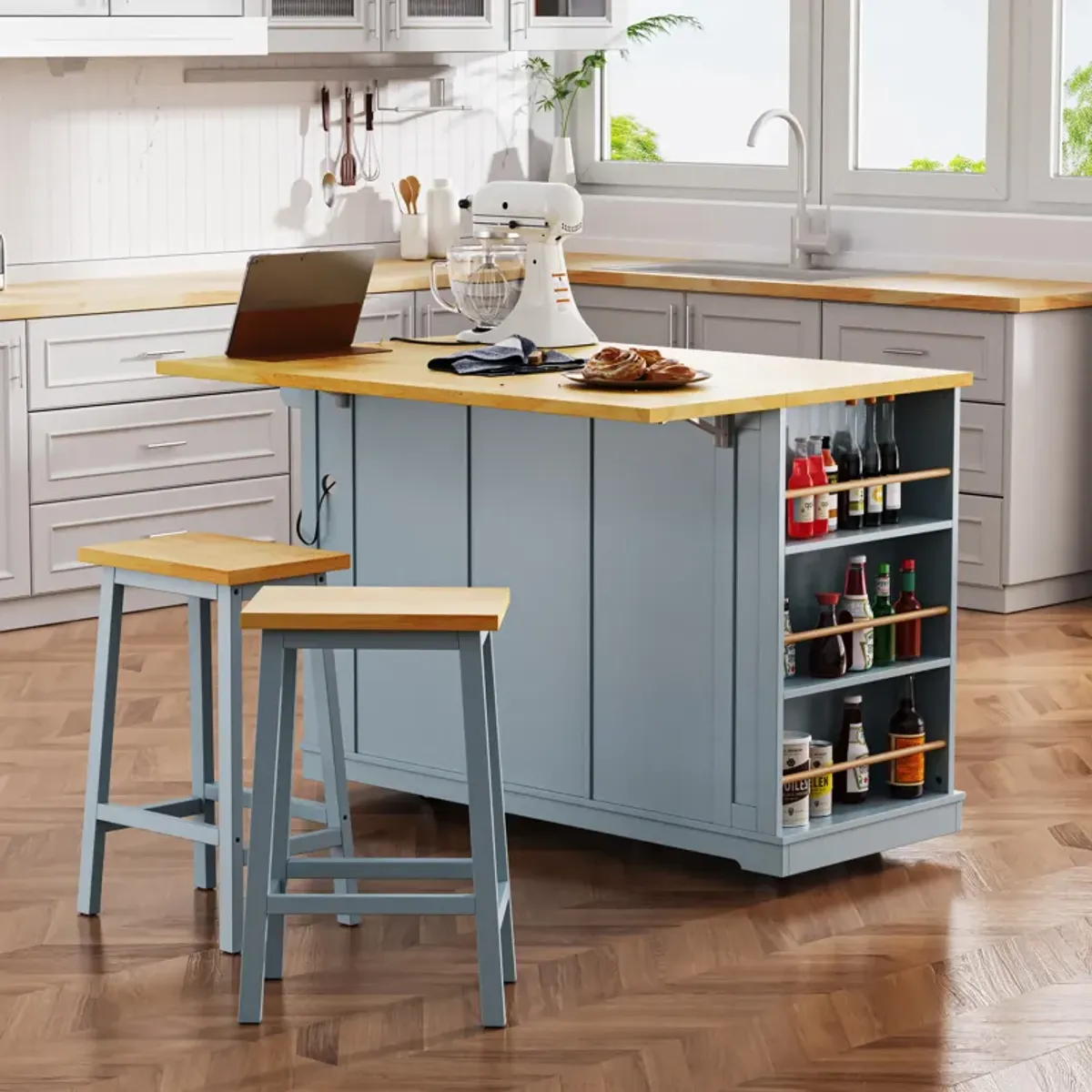 Merax Kitchen Island with 2 Bar Stools