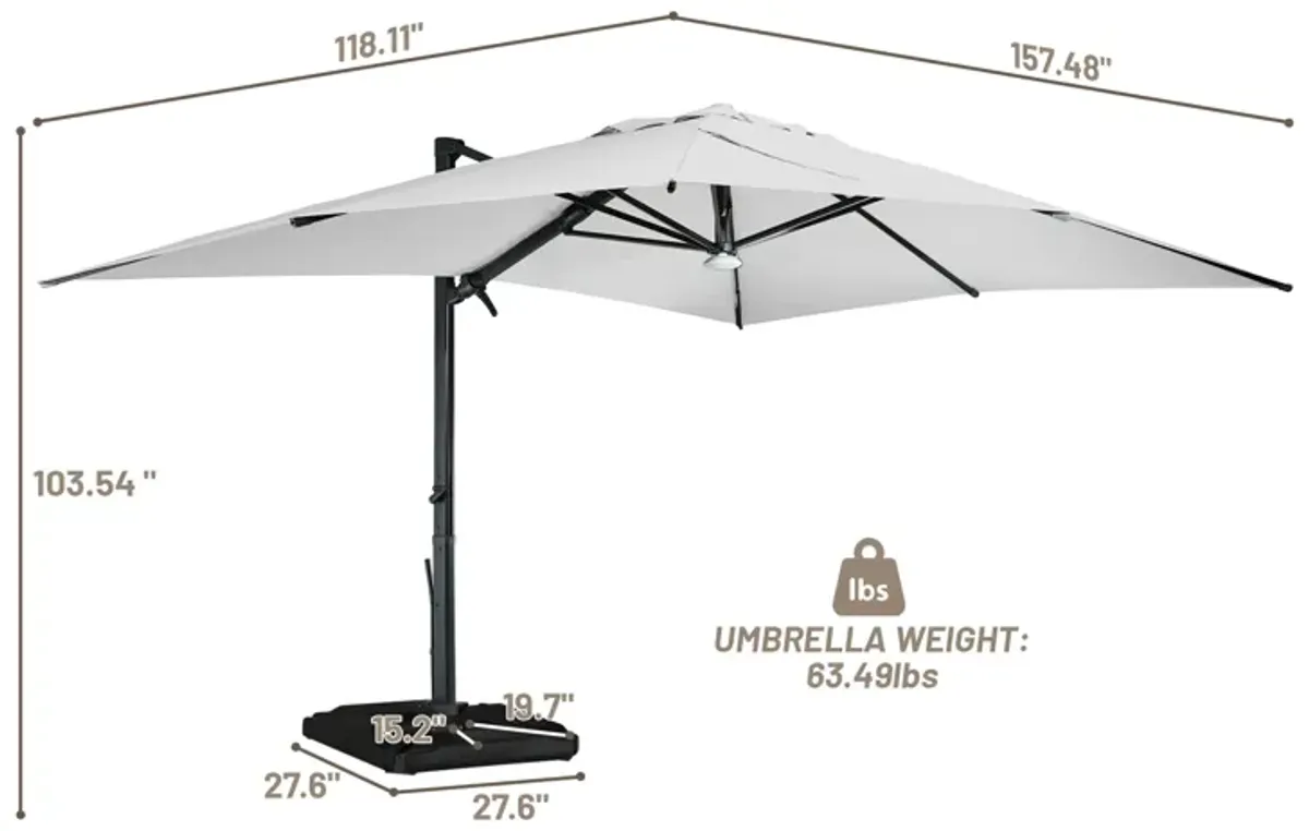 10x13 ft. 360° Rotation Cantilever Patio Umbrella with BaseandBT in Gray