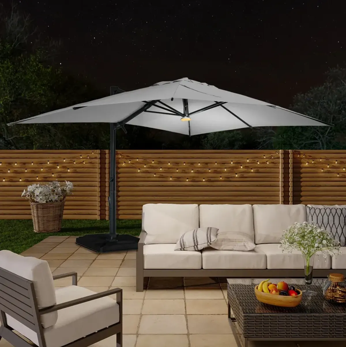 10x13 ft. 360° Rotation Cantilever Patio Umbrella with BaseandBT in Gray