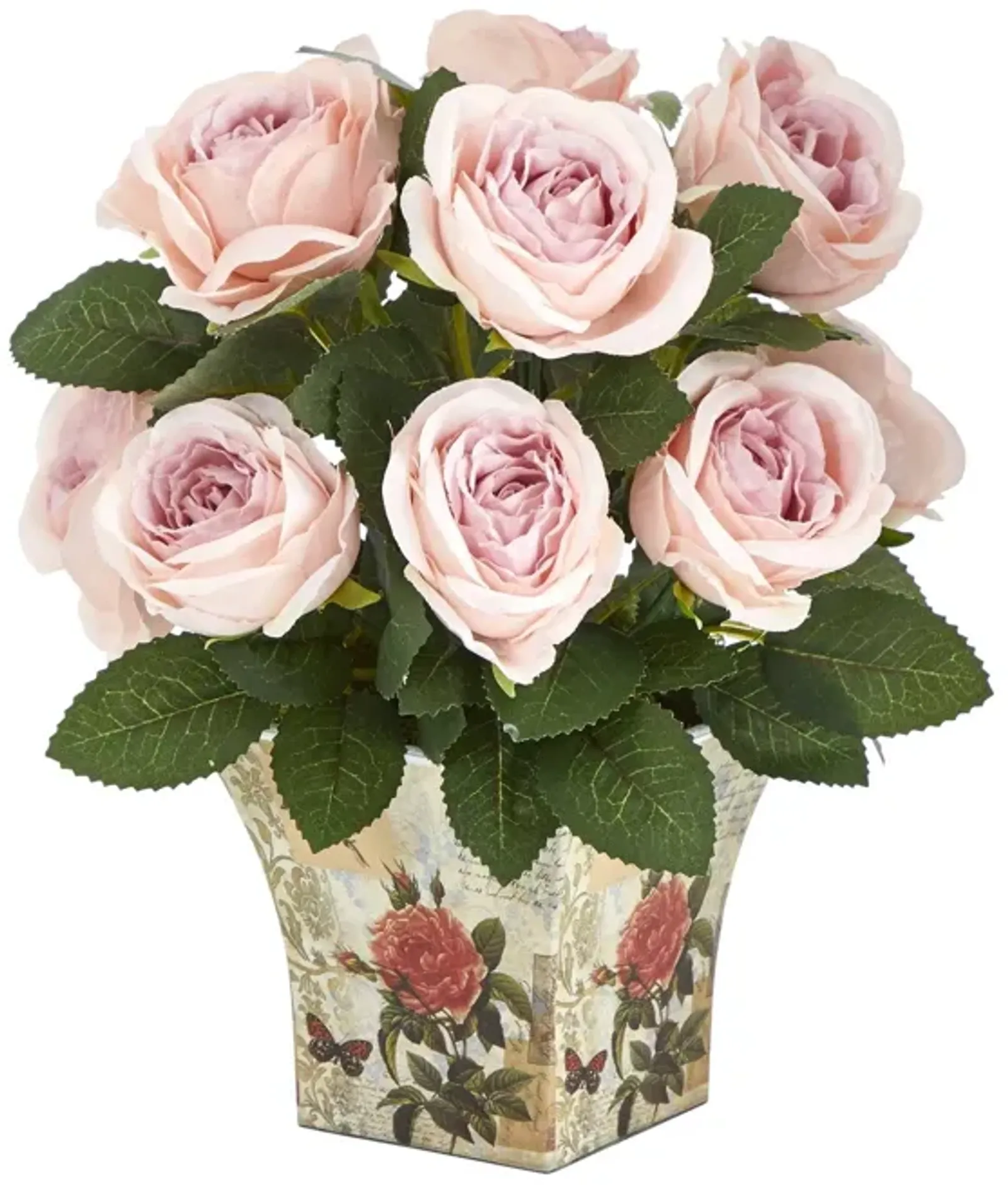 Nearly Natural 11-in Rose Artificial Arrangement in Floral Vase