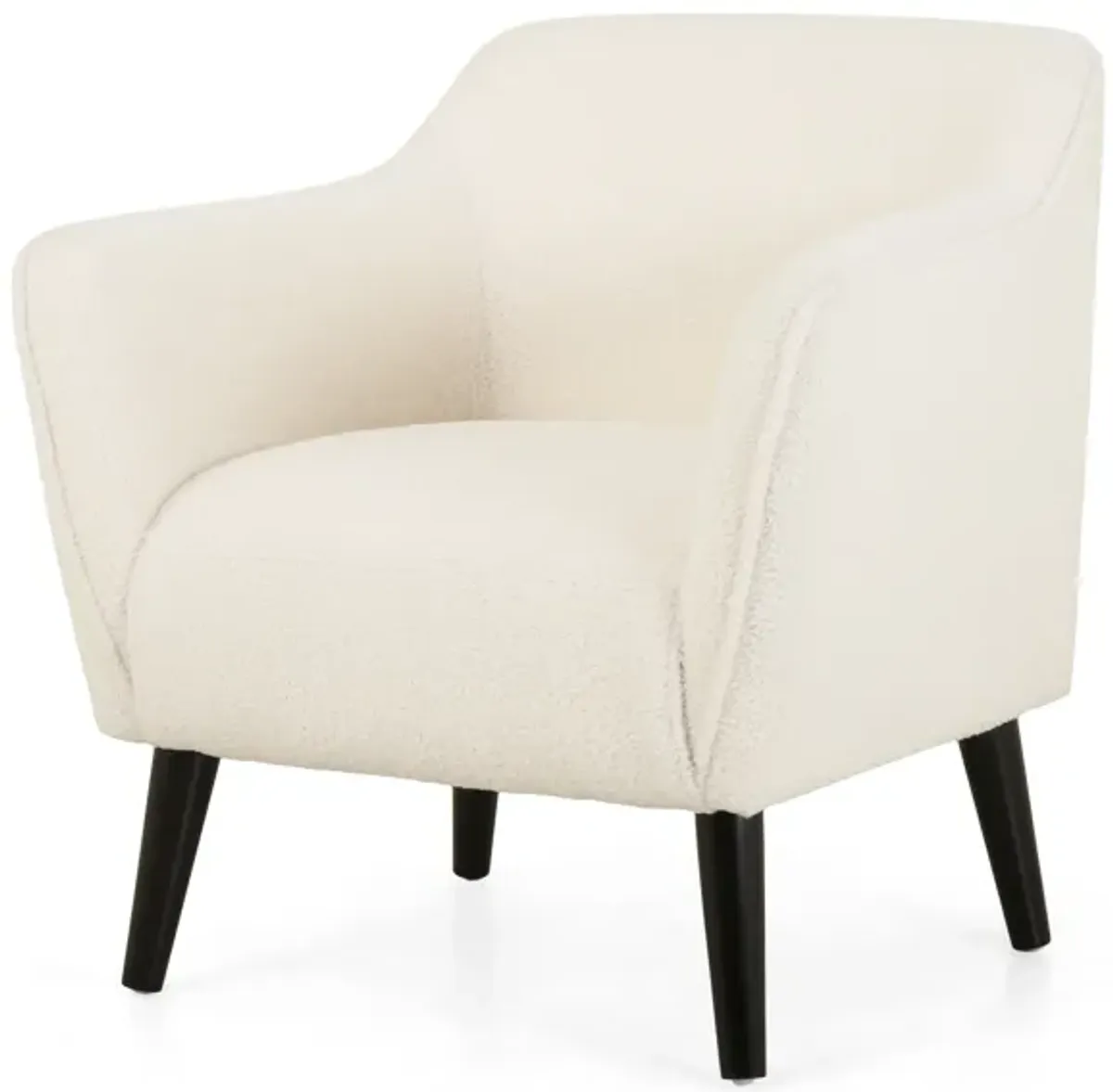 Lipa Accent Armchair, Plush Ivory Fabric, Soft Cushions, Tapered Wood Legs - Benzara