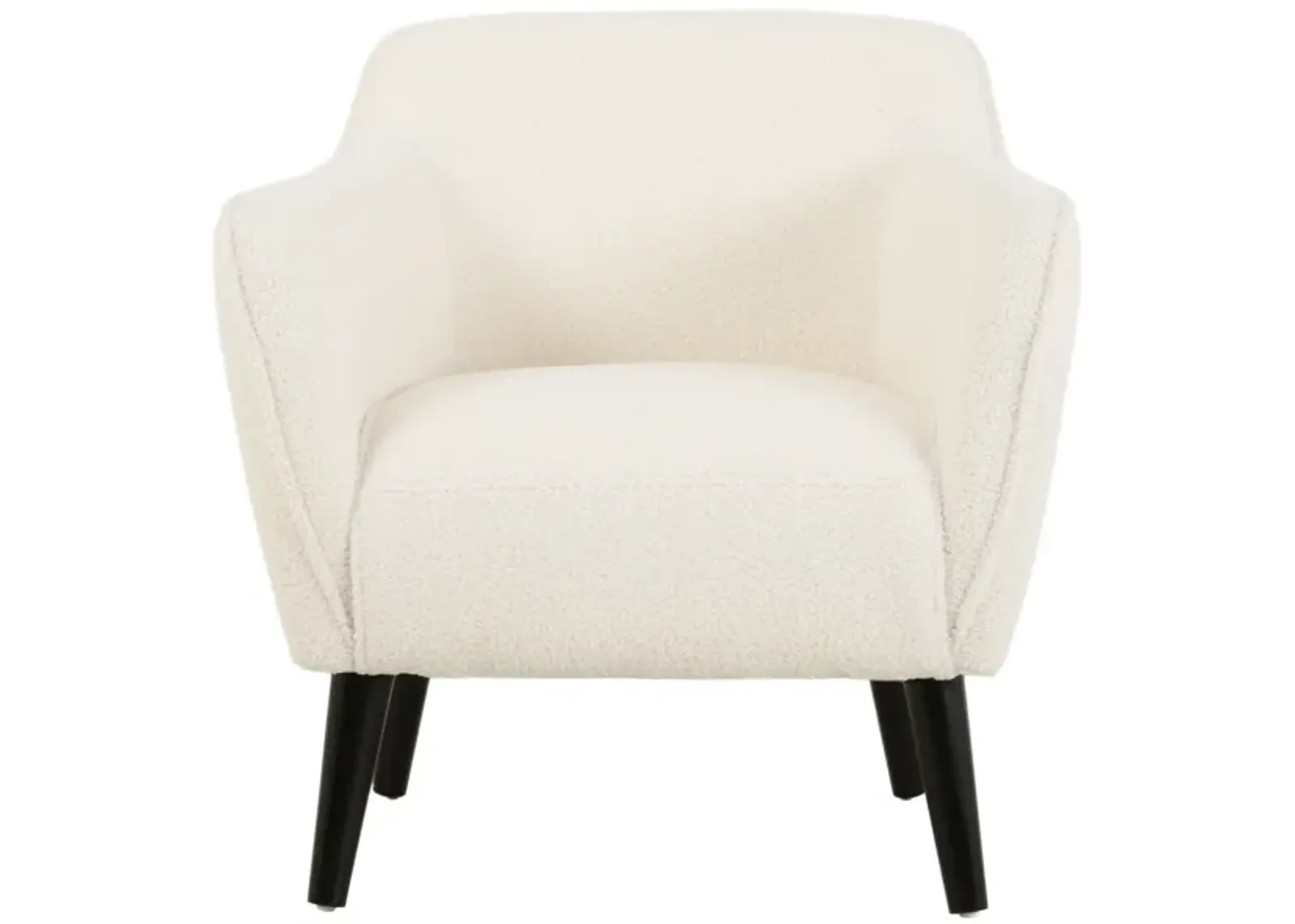 Lipa Accent Armchair, Plush Ivory Fabric, Soft Cushions, Tapered Wood Legs - Benzara