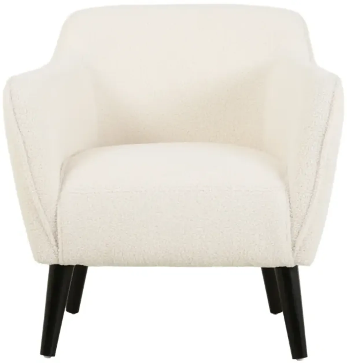 Lipa Accent Armchair, Plush Ivory Fabric, Soft Cushions, Tapered Wood Legs - Benzara