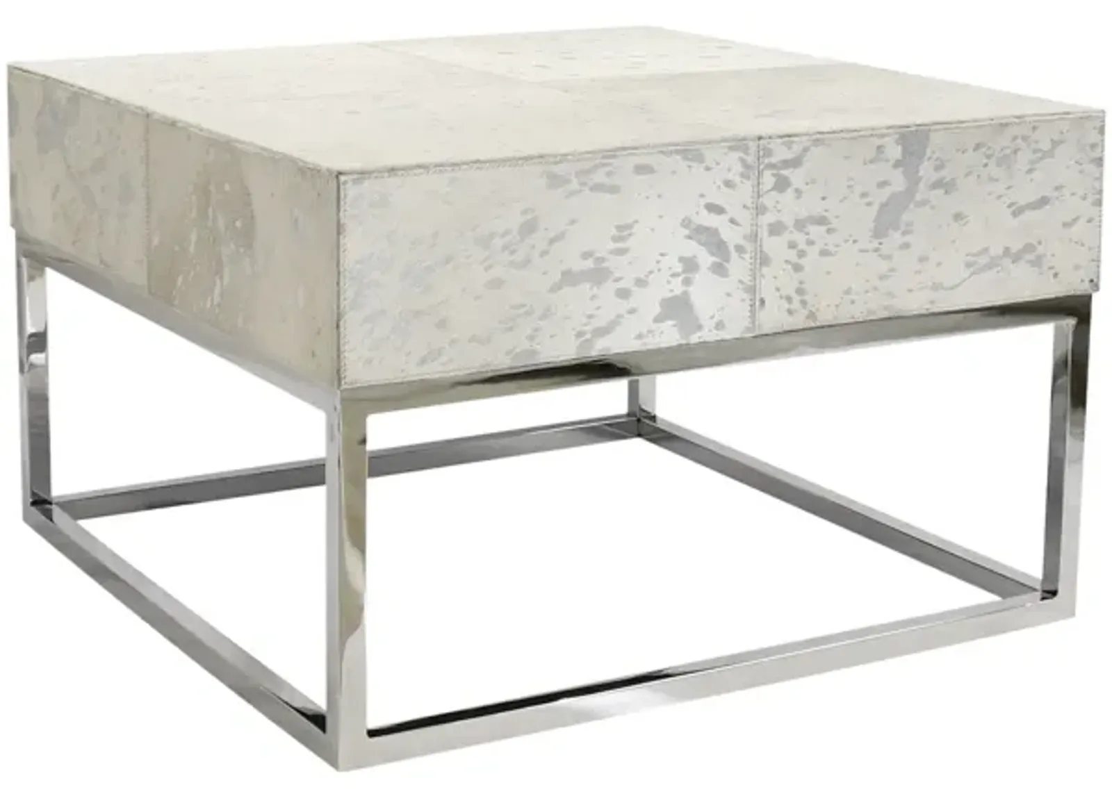 Pasargad Home Safari Silver Foil Cowhide & Steel Coffee Table, Silver