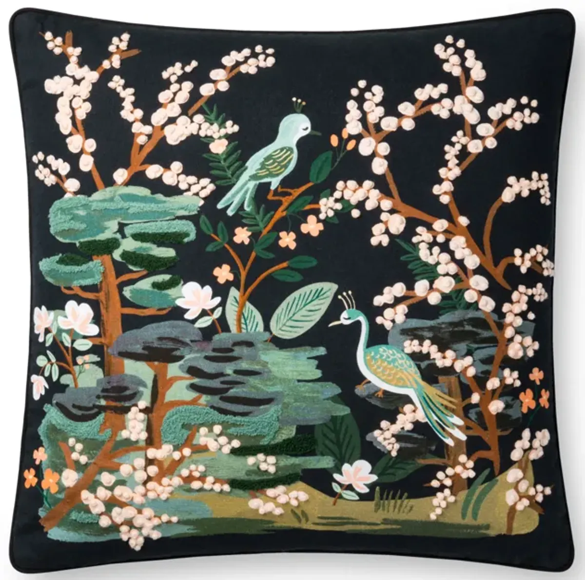 P6017 Black/Multi 22"x22" Down Pillow by Rifle Paper Co. × Loloi