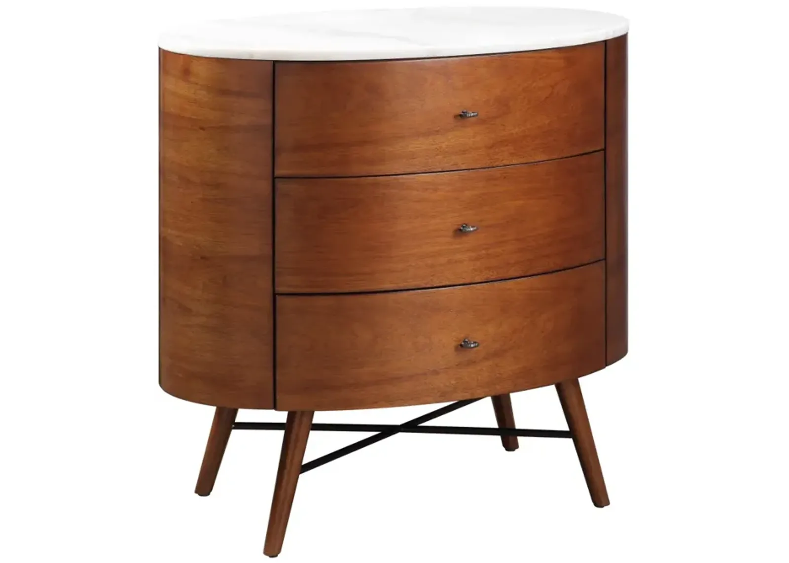 Walnut Finish 1pc Chest of Three Drawers Marble Top Ball Bearing Glides Bedroom Furniture