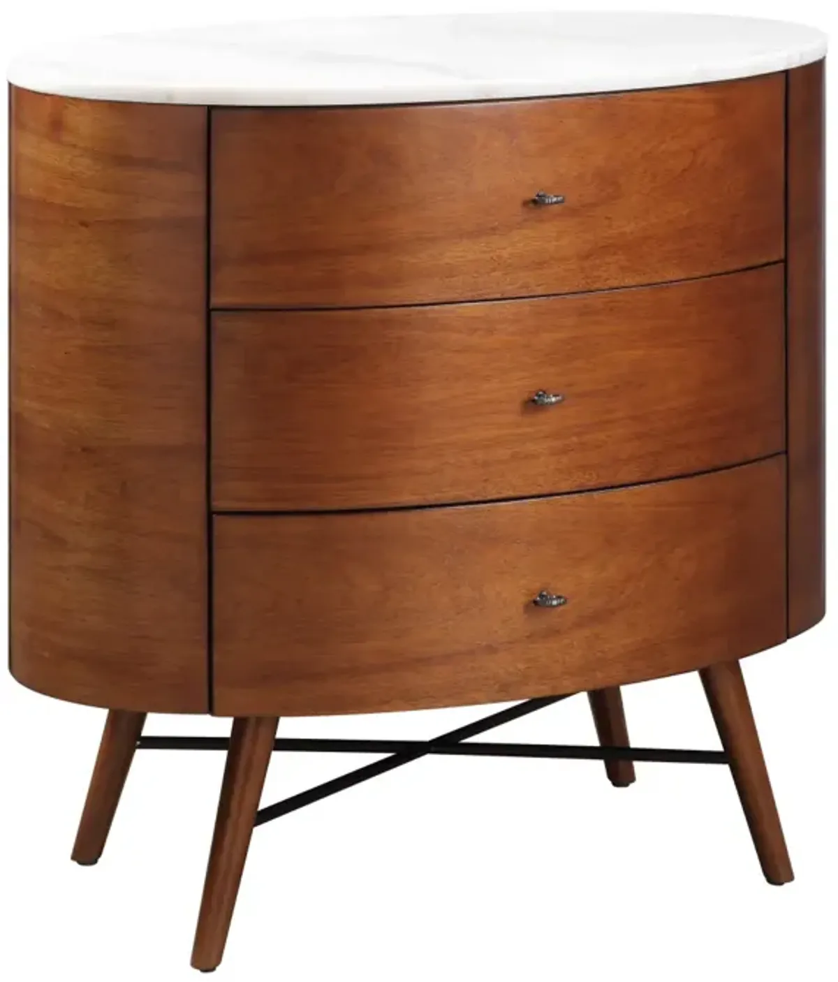 Walnut Finish 1pc Chest of Three Drawers Marble Top Ball Bearing Glides Bedroom Furniture