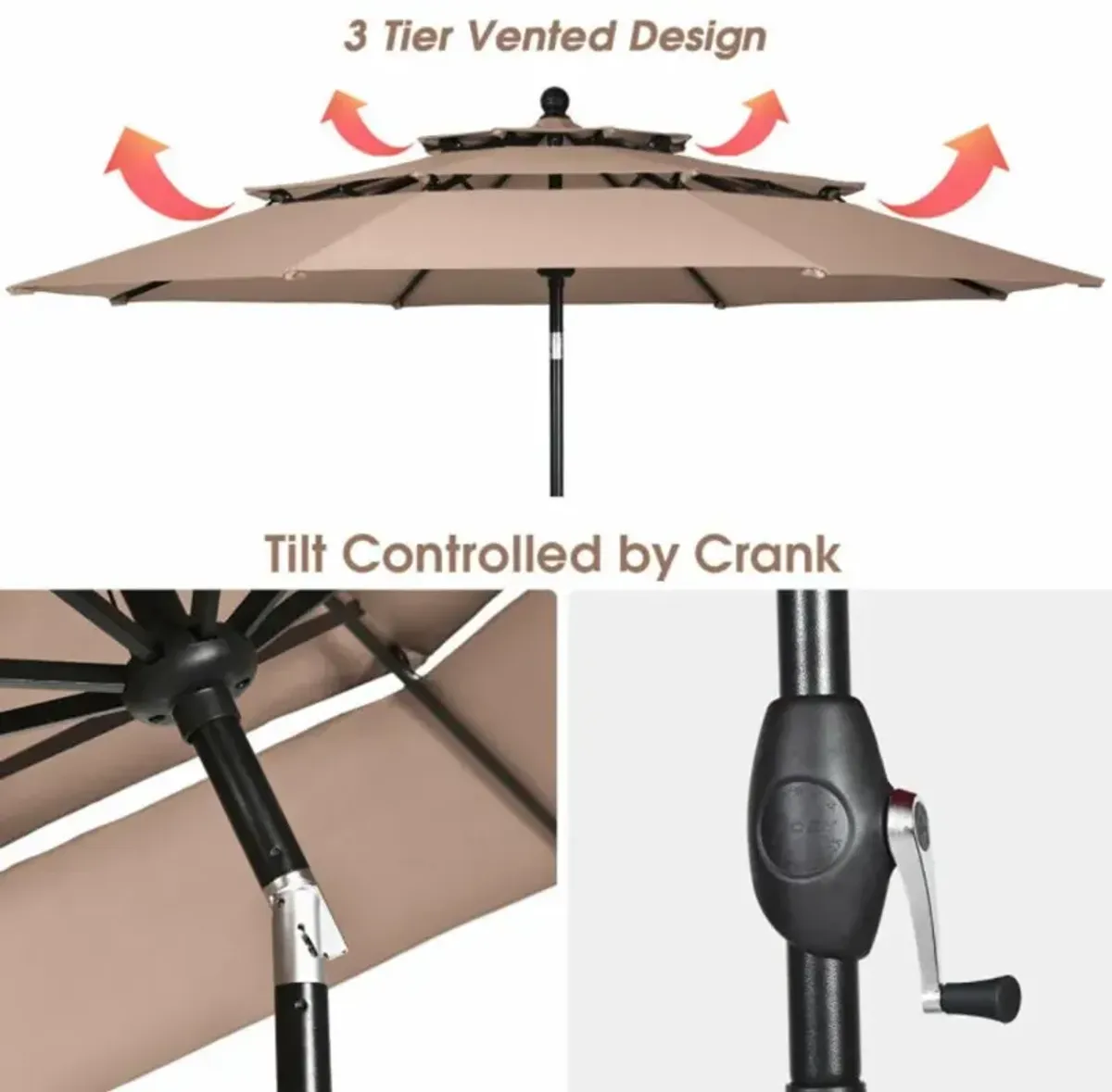 Hivvago 10 Feet 3 Tier Outdoor Patio Umbrella with Double Vented