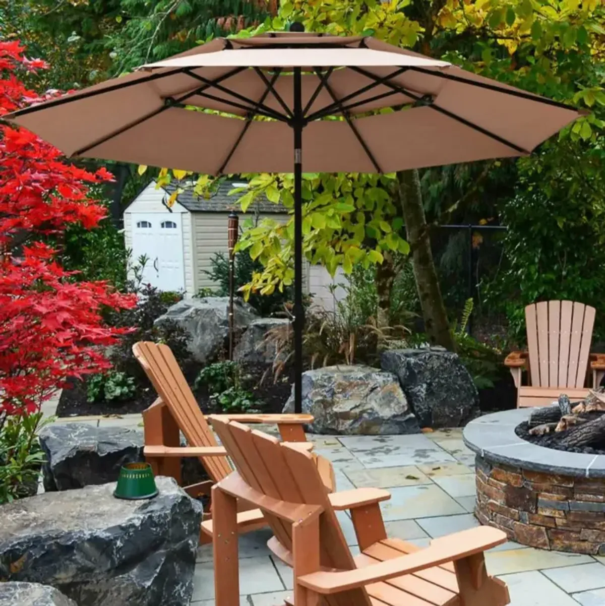 Hivvago 10 Feet 3 Tier Outdoor Patio Umbrella with Double Vented