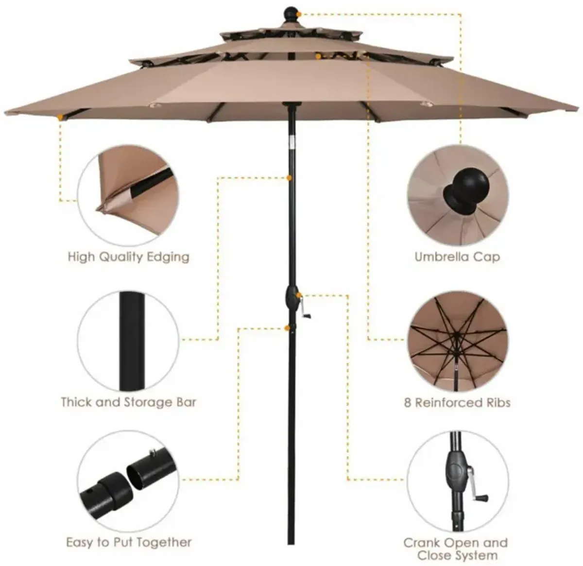 Hivvago 10 Feet 3 Tier Outdoor Patio Umbrella with Double Vented