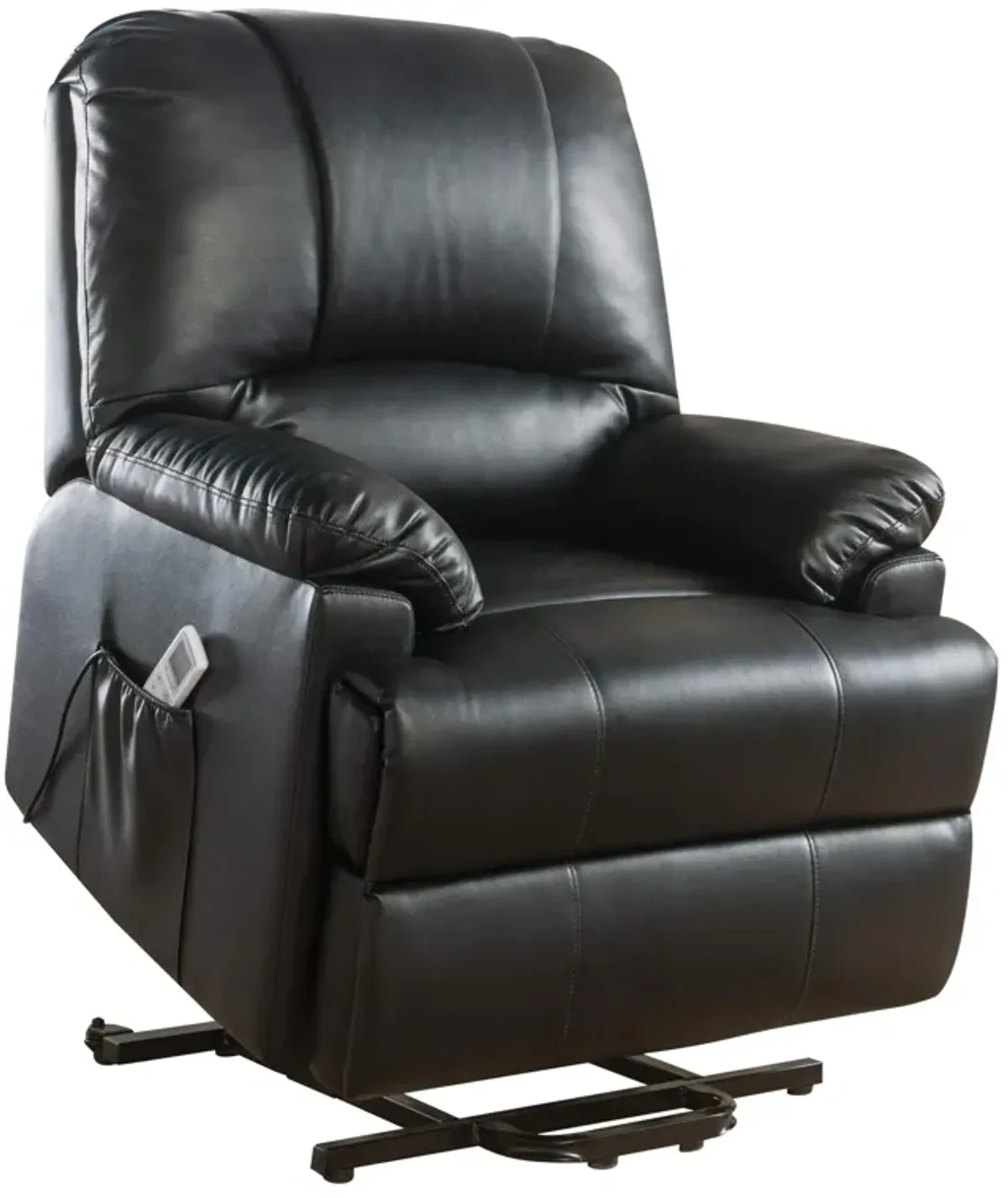 Contemporary Polyurethane Upholstered Metal Recliner with Power Lift, Black