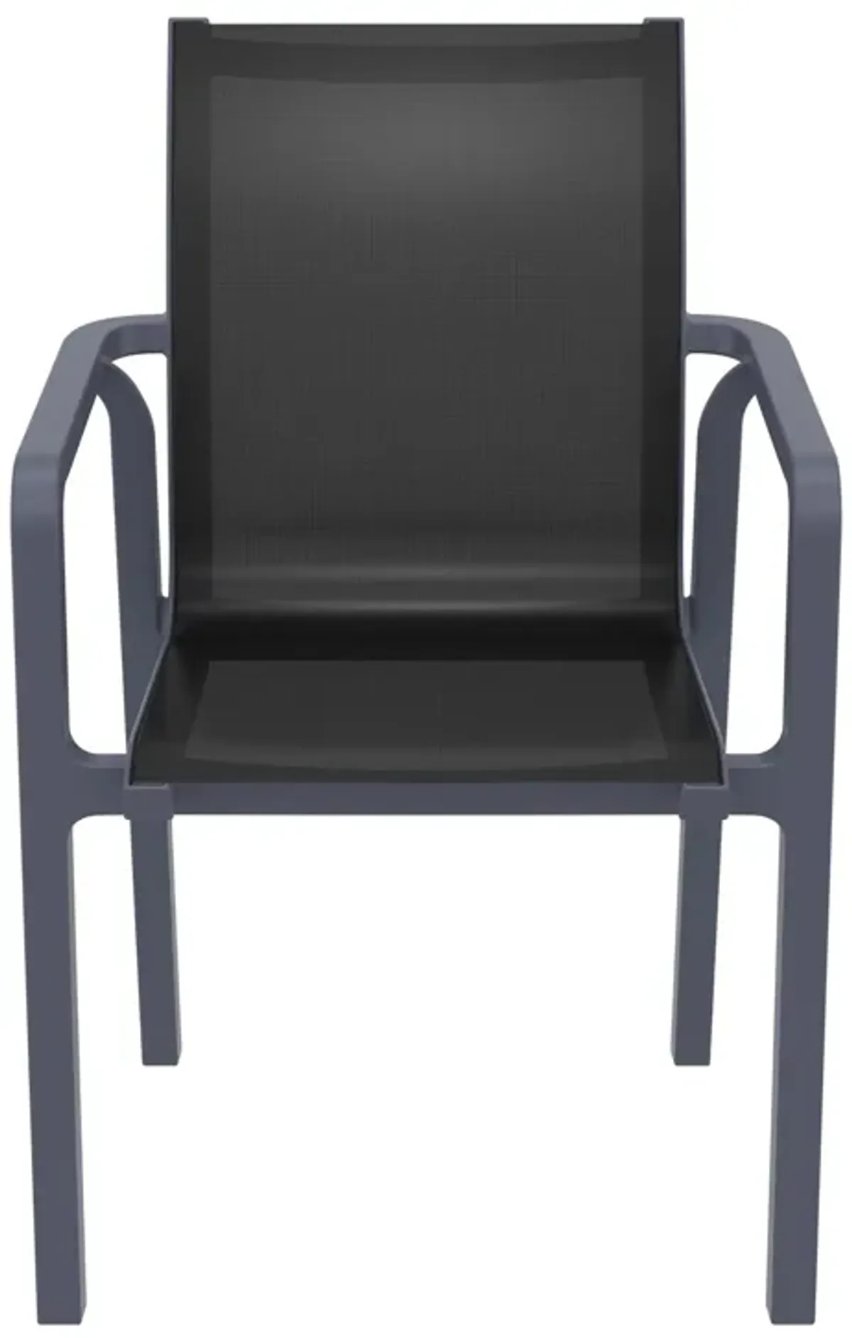 35.5" Gray and Black Resin Sling Outdoor Dining Arm Chair