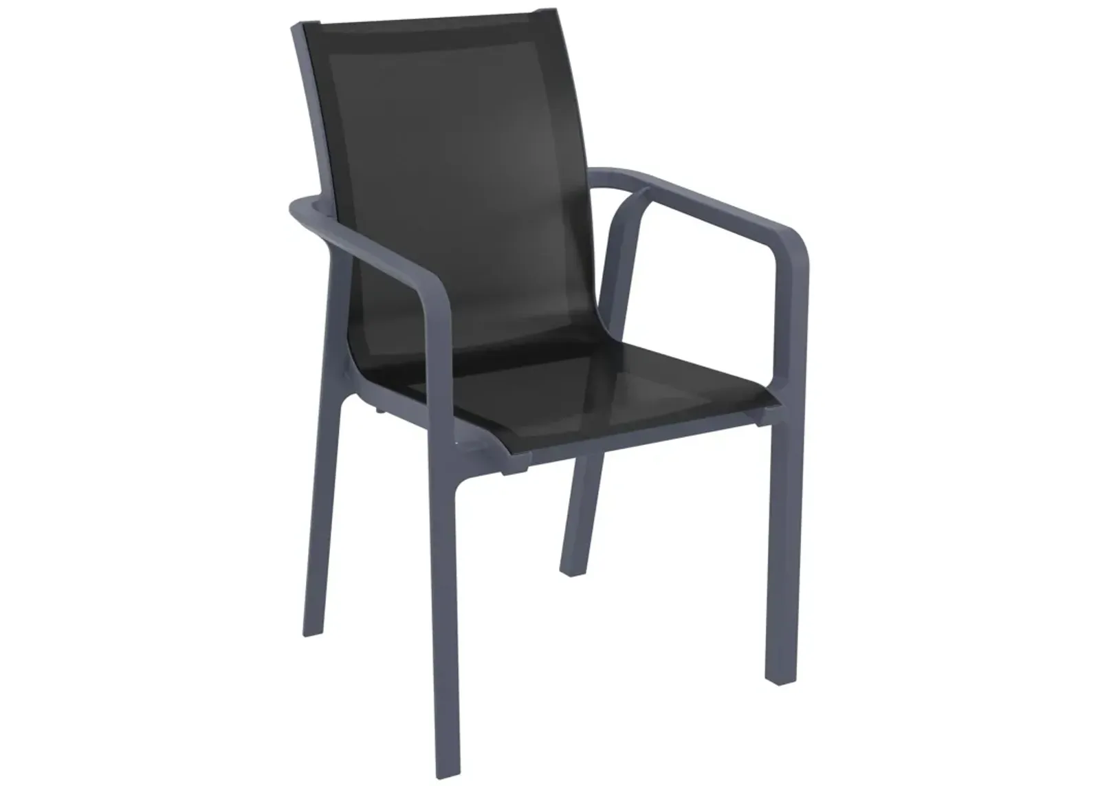 35.5" Gray and Black Resin Sling Outdoor Dining Arm Chair