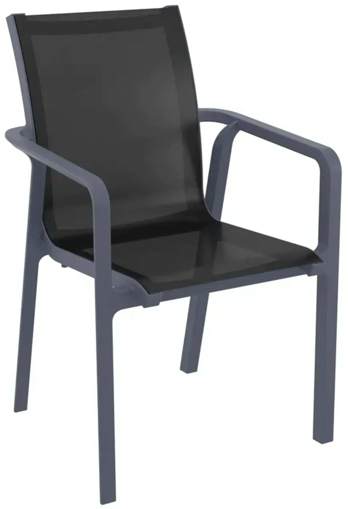 35.5" Gray and Black Resin Sling Outdoor Dining Arm Chair