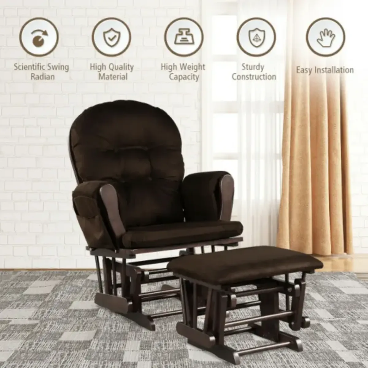 Baby Nursery Relax Rocker Rocking Chair Glider and Ottoman Set