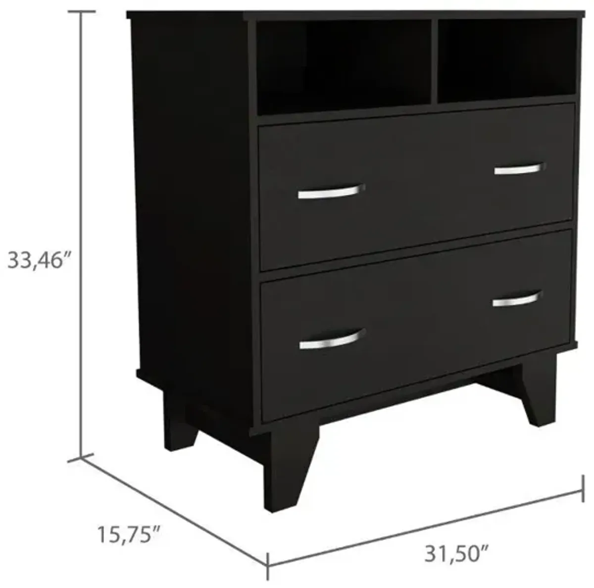 DEPOT E-SHOP Stamford Two Drawer Dresser, Four Legs, Two Open Shelves, Countertop-Black, For Living Room