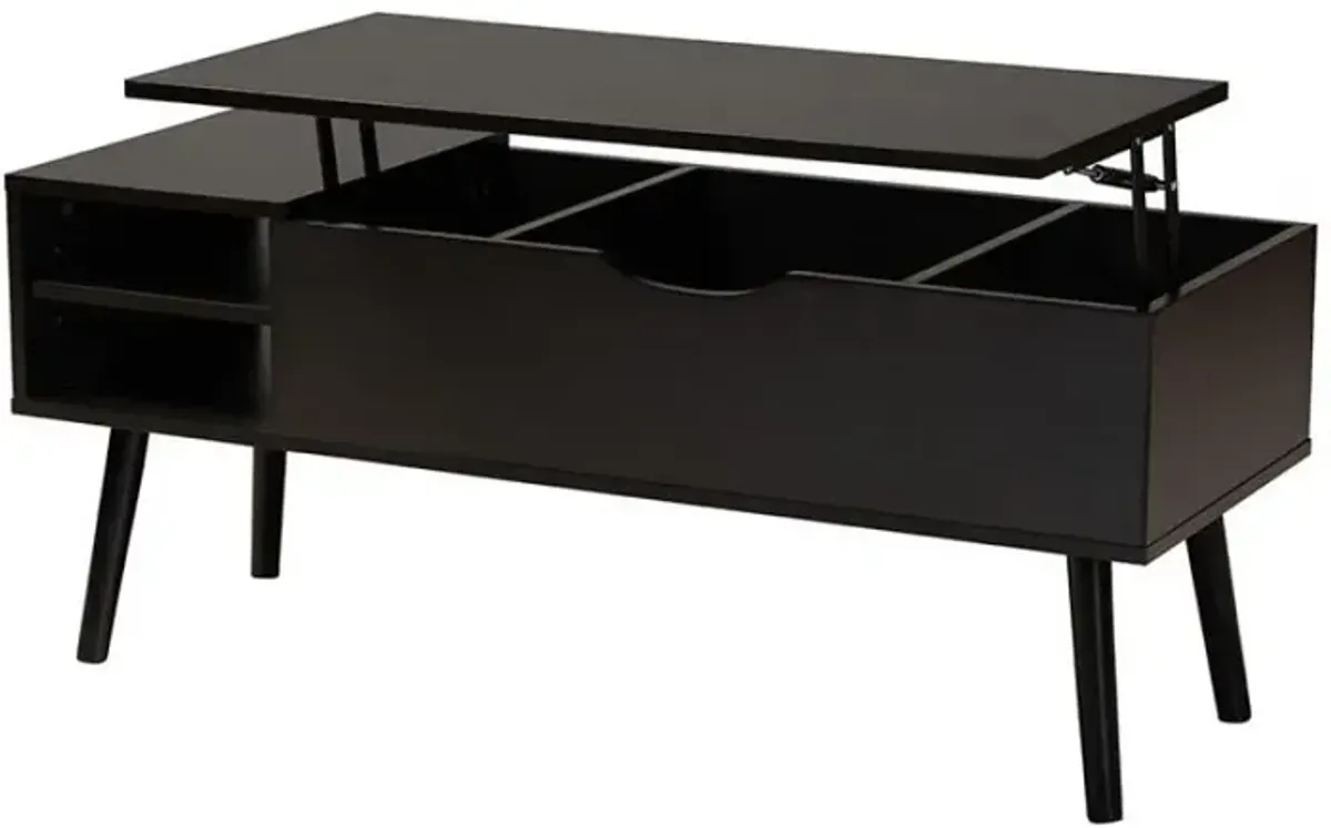 Espresso Brown Finished Wood Coffee Table with Lift-Top Storage Compartment