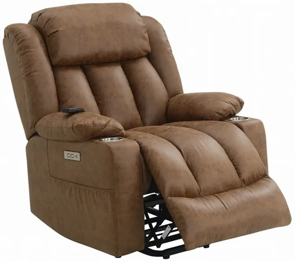 Mario Power Recliner Lift Chair, Heating Massage, Brown Faux Leather - Benzara