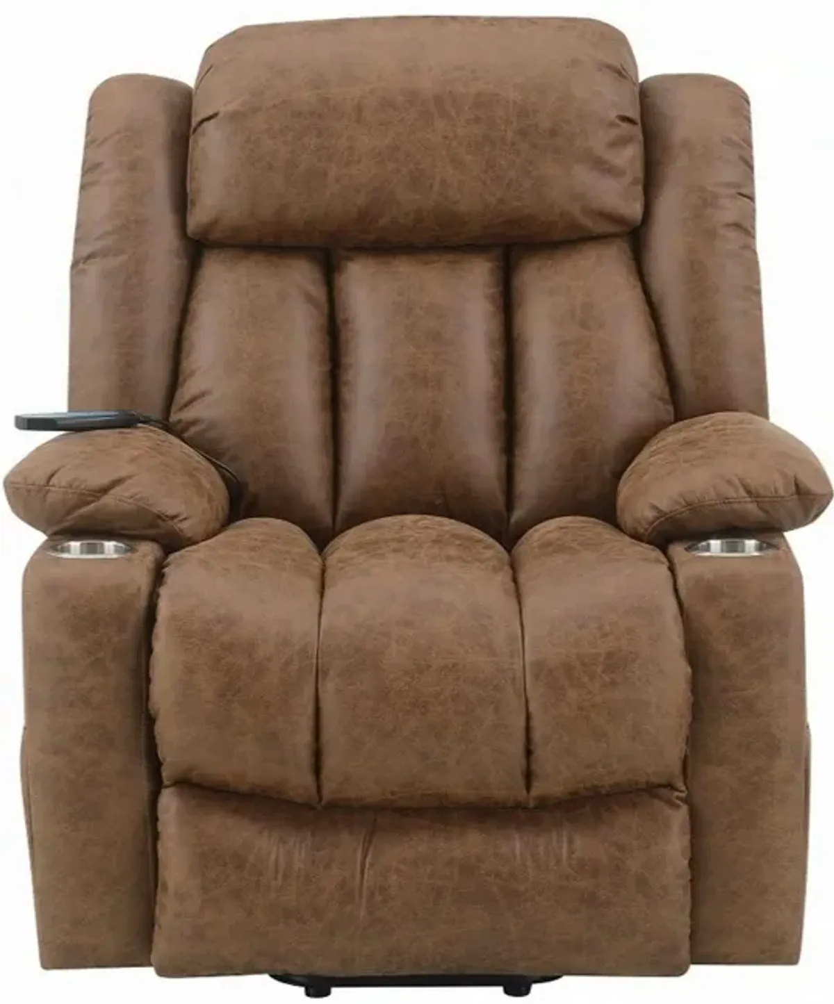 Mario Power Recliner Lift Chair, Heating Massage, Brown Faux Leather - Benzara