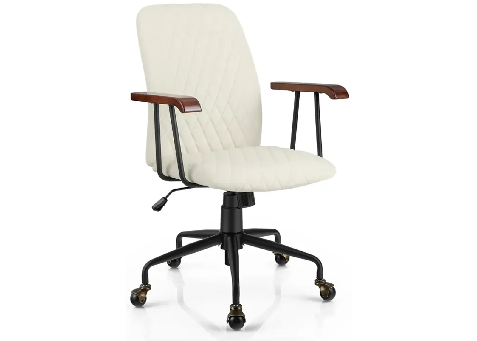 Velvet Home Office Chair with Wooden Armrest