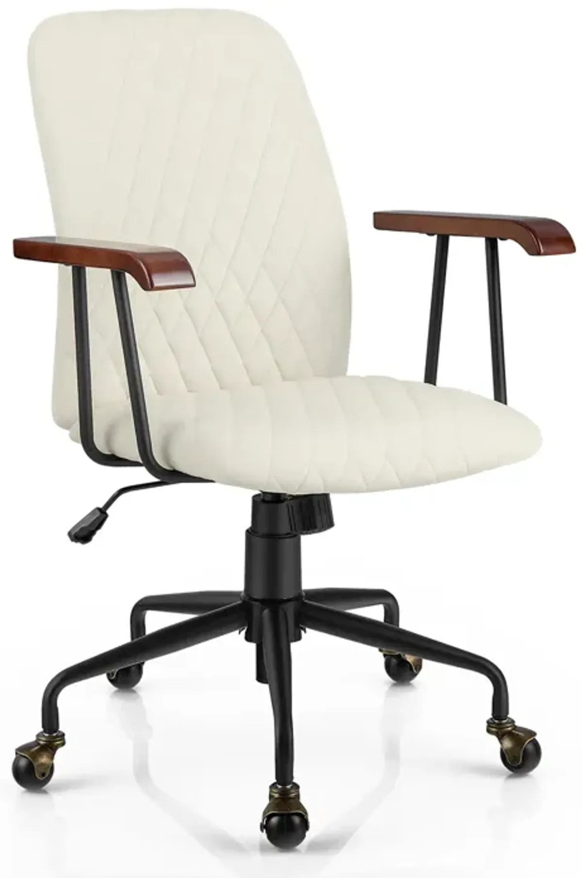 Velvet Home Office Chair with Wooden Armrest