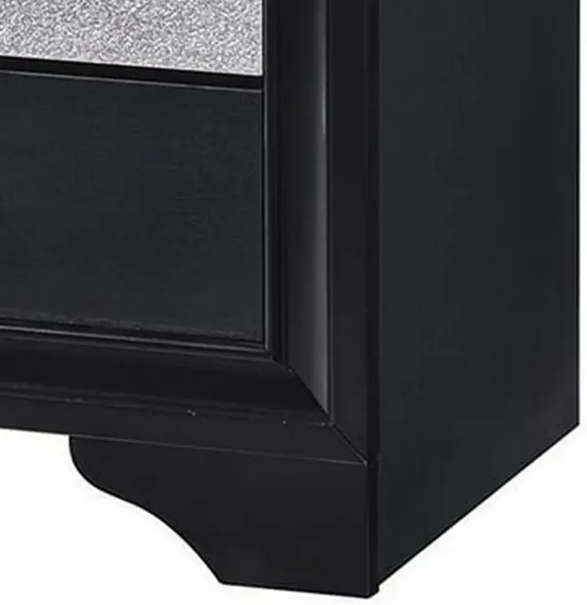 Nightstand with 2 Drawers and Rhinestone Pull Handles, Black and Silver-Benzara