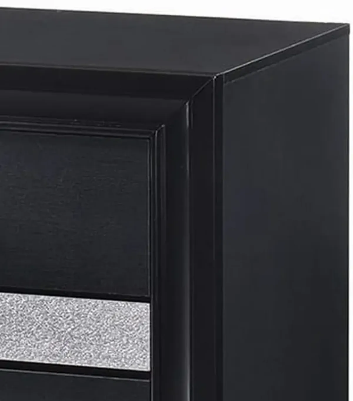 Nightstand with 2 Drawers and Rhinestone Pull Handles, Black and Silver-Benzara