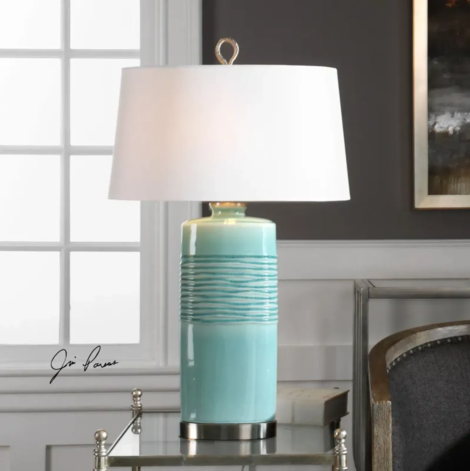 Uttermost Rila Distressed Teal Table Lamp