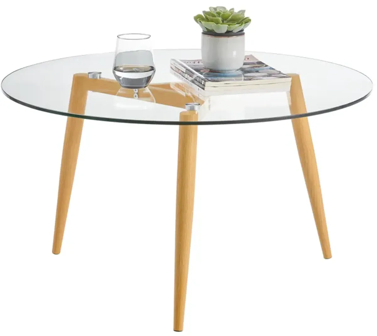 Van Beuren Coffee Table with Modern Metal Taper Legs and Clear Glass Tabletop