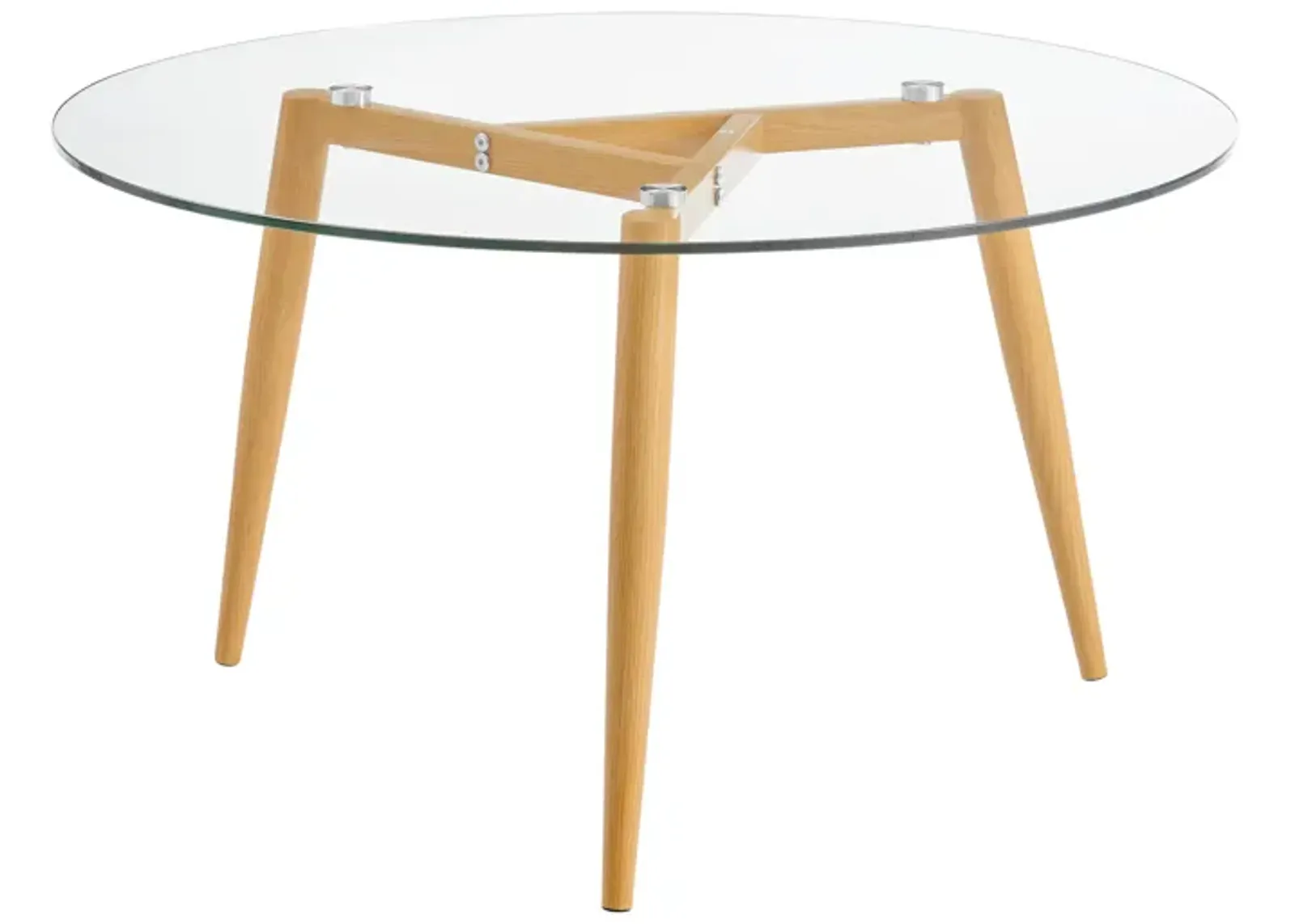 Van Beuren Coffee Table with Modern Metal Taper Legs and Clear Glass Tabletop