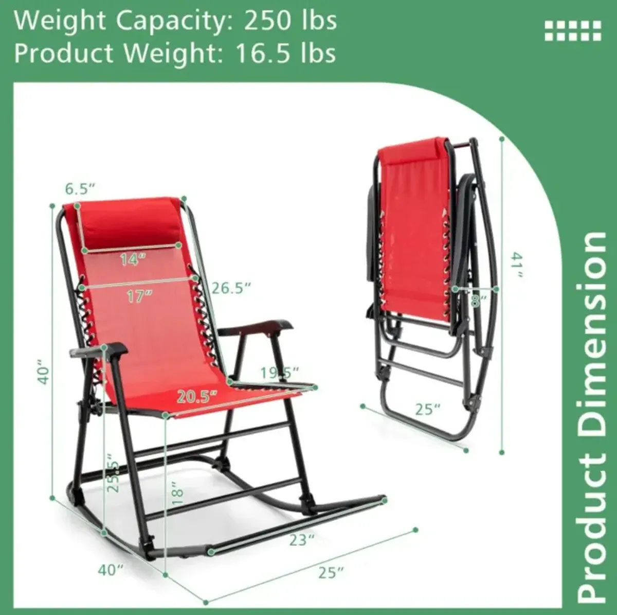 Hivvago Outdoor Patio Camping Lightweight Folding Rocking Chair with Footrest