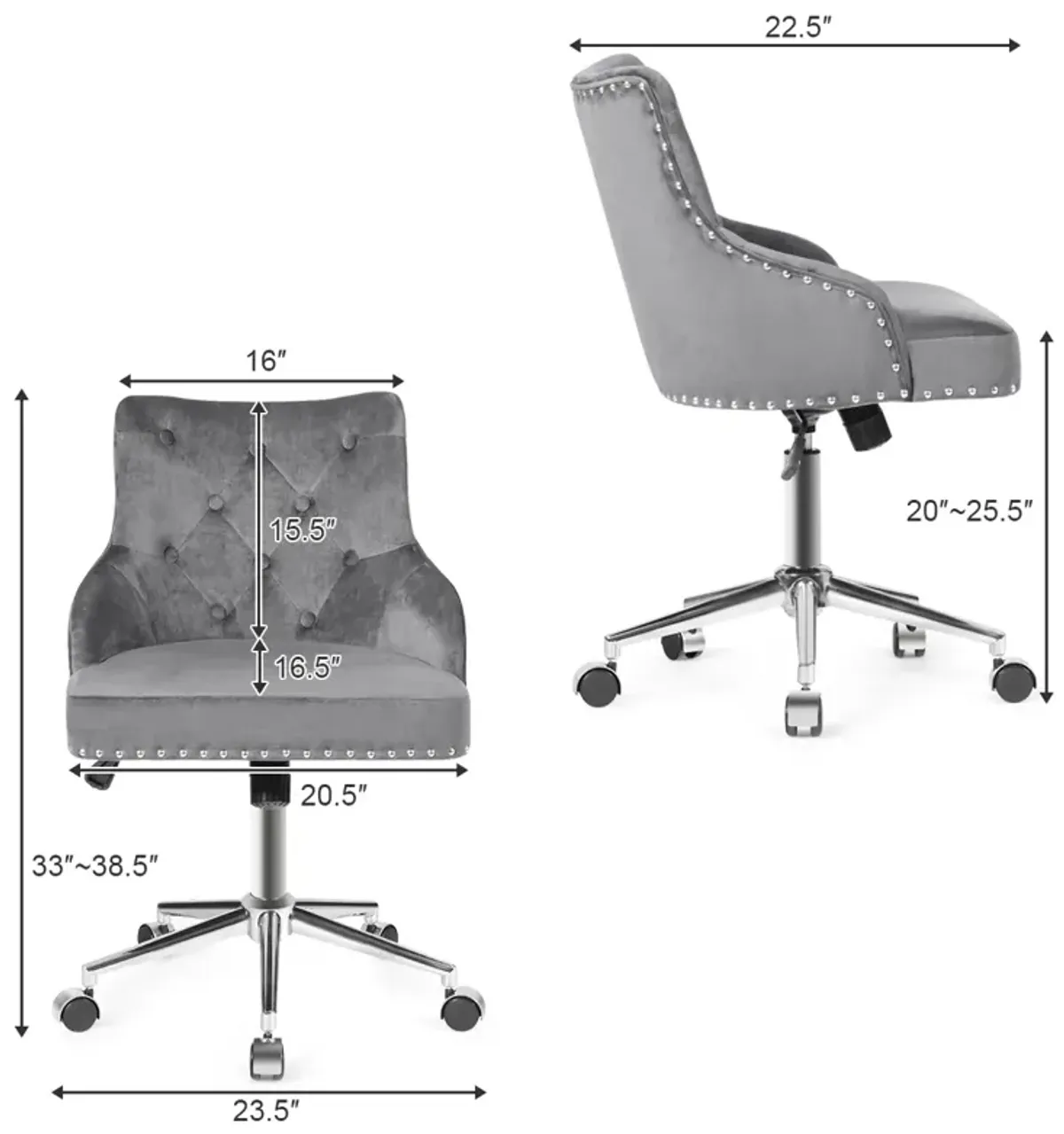 Tufted Upholstered Swivel Computer Desk Chair with Nailed Trim