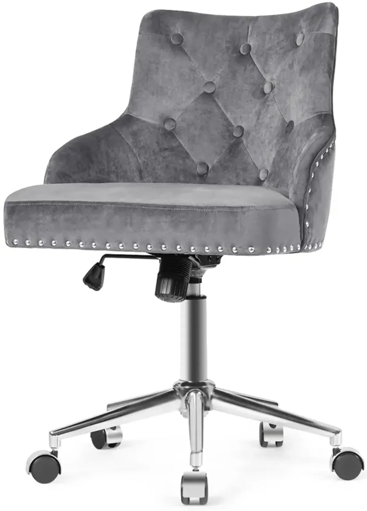 Tufted Upholstered Swivel Computer Desk Chair with Nailed Trim