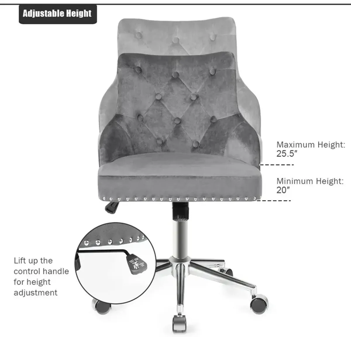 Tufted Upholstered Swivel Computer Desk Chair with Nailed Trim