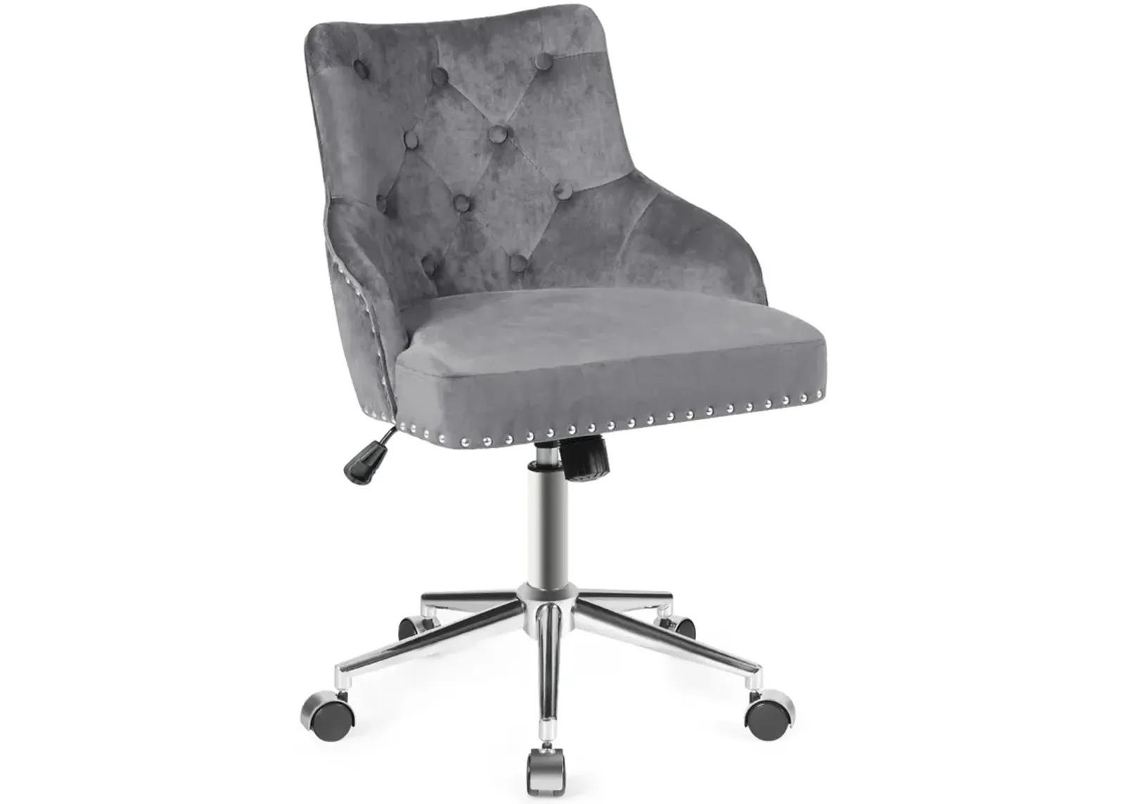 Tufted Upholstered Swivel Computer Desk Chair with Nailed Trim