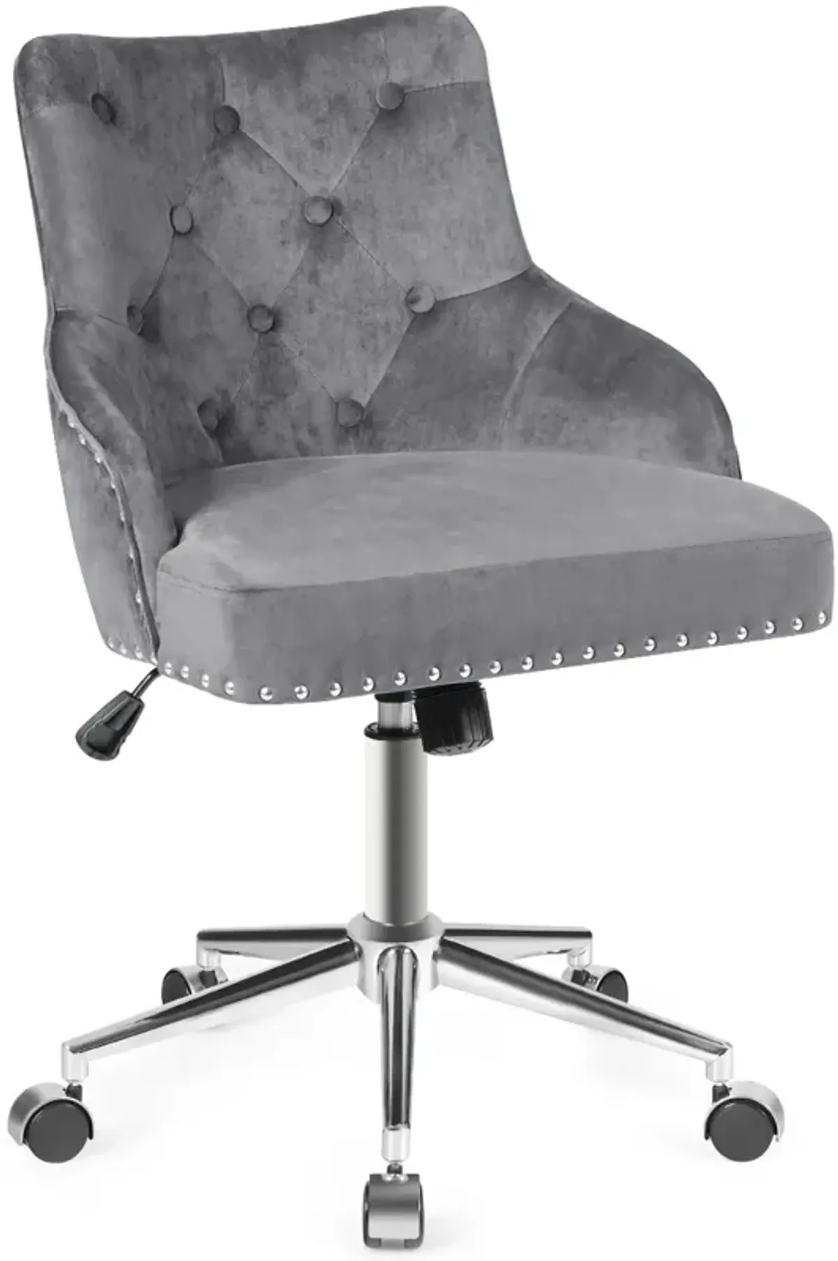 Tufted Upholstered Swivel Computer Desk Chair with Nailed Trim