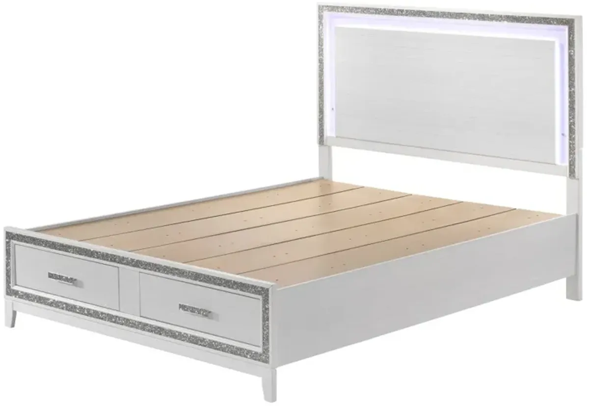 Haiden Queen Bed with Storage LED & White Finish