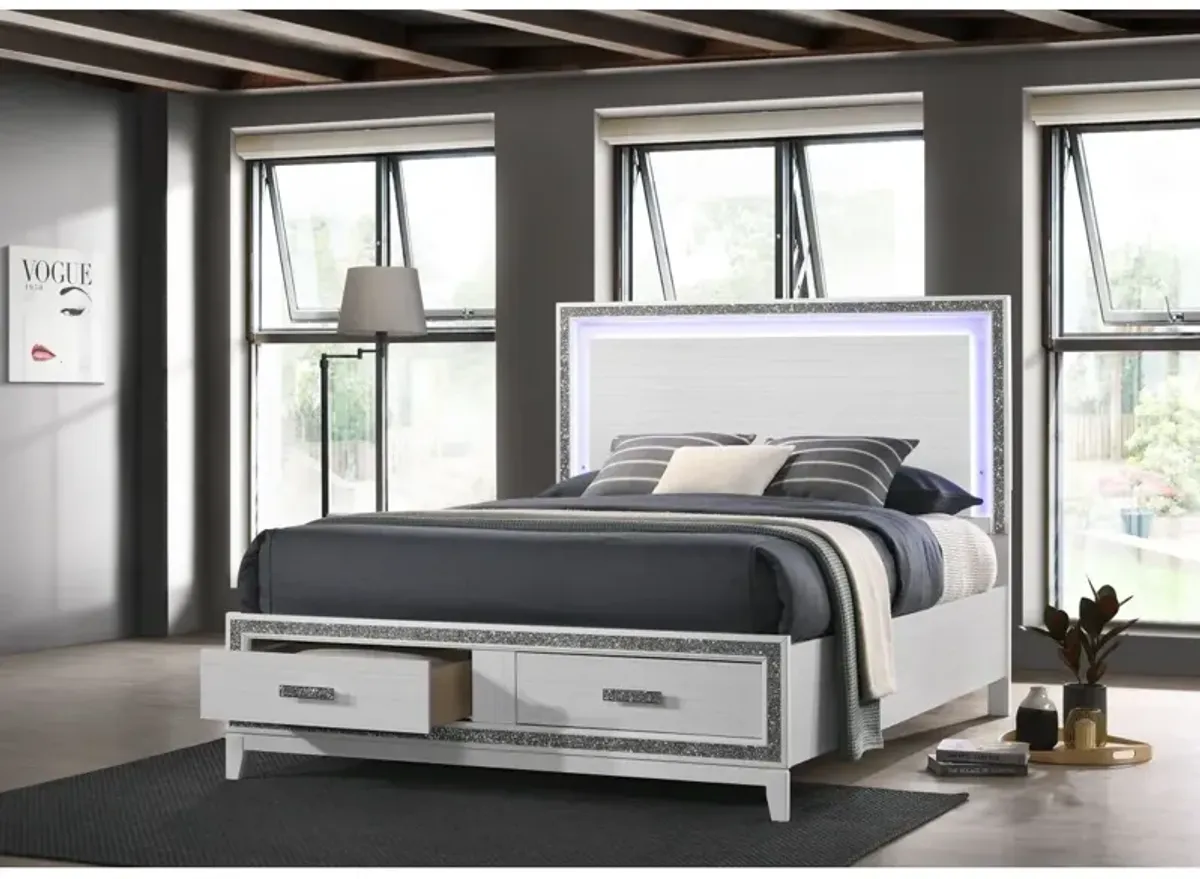 Haiden Queen Bed with Storage LED & White Finish