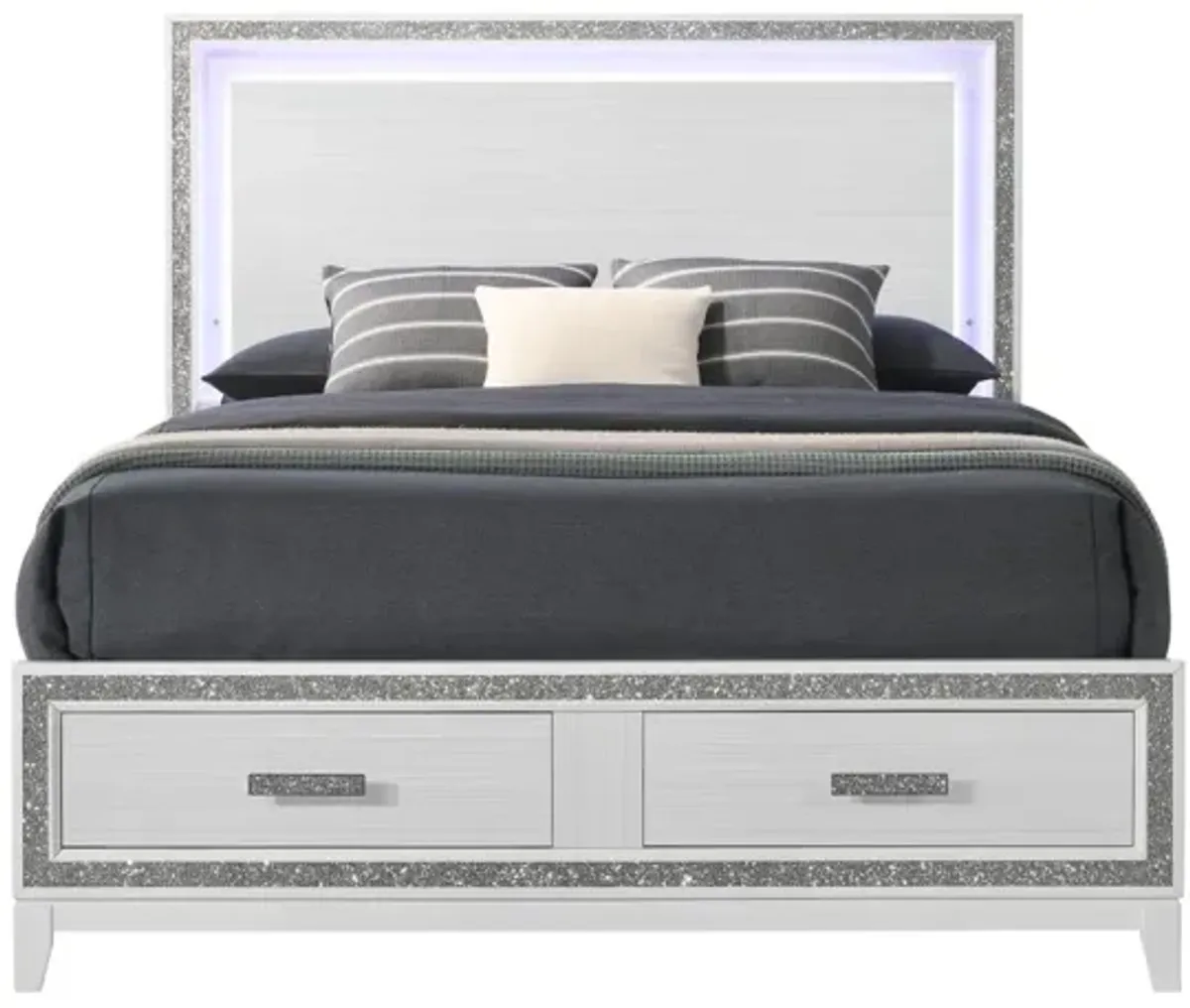 Haiden Queen Bed with Storage LED & White Finish