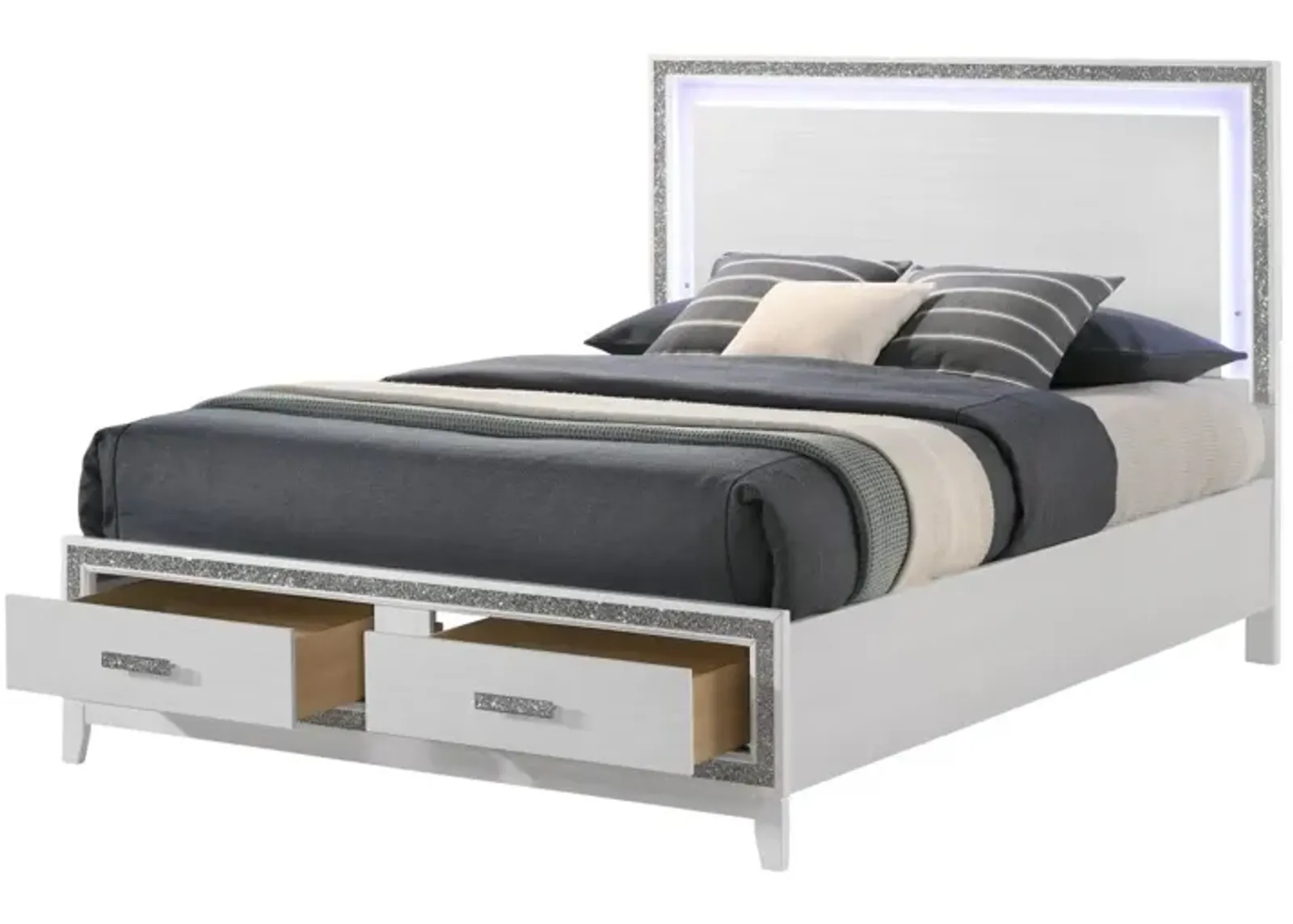 Haiden Queen Bed with Storage LED & White Finish