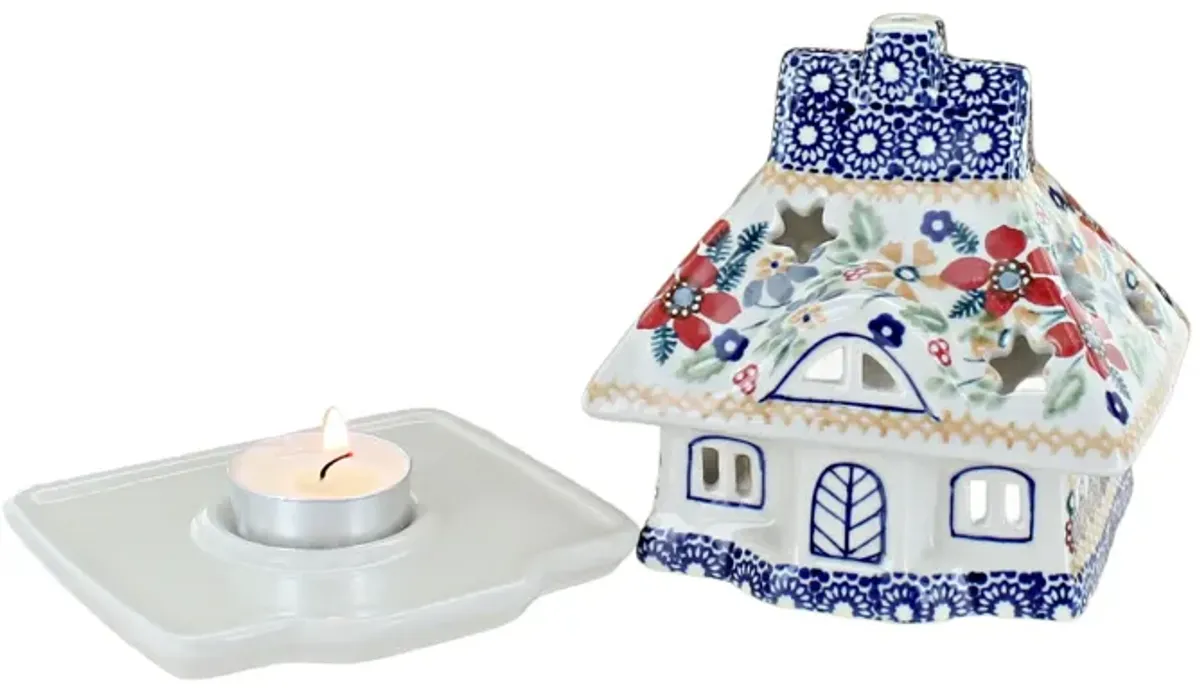 Blue Rose Polish Pottery Dots House Luminary