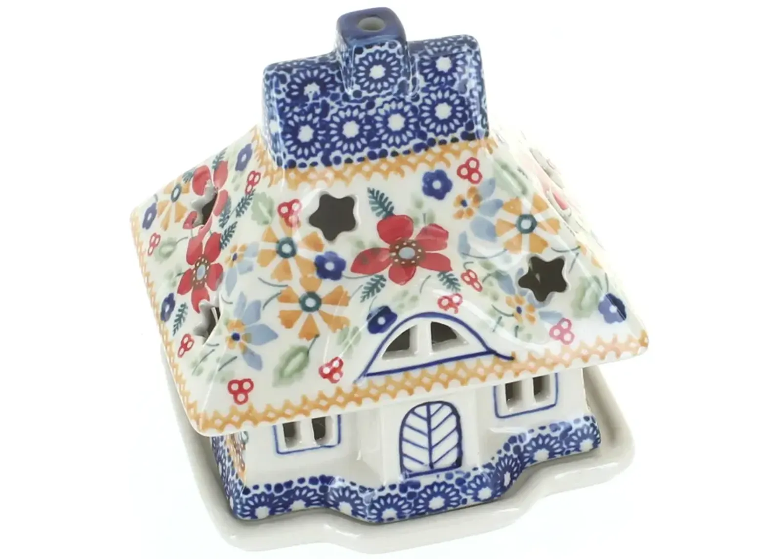 Blue Rose Polish Pottery Dots House Luminary