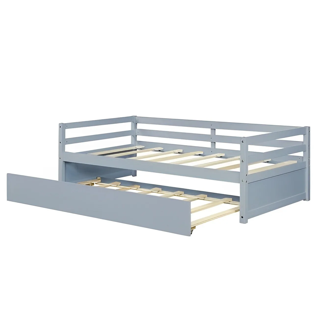 Hivvago Twin/Twin Dorm Style Trundle Daybed Platform Bed Frame in Grey