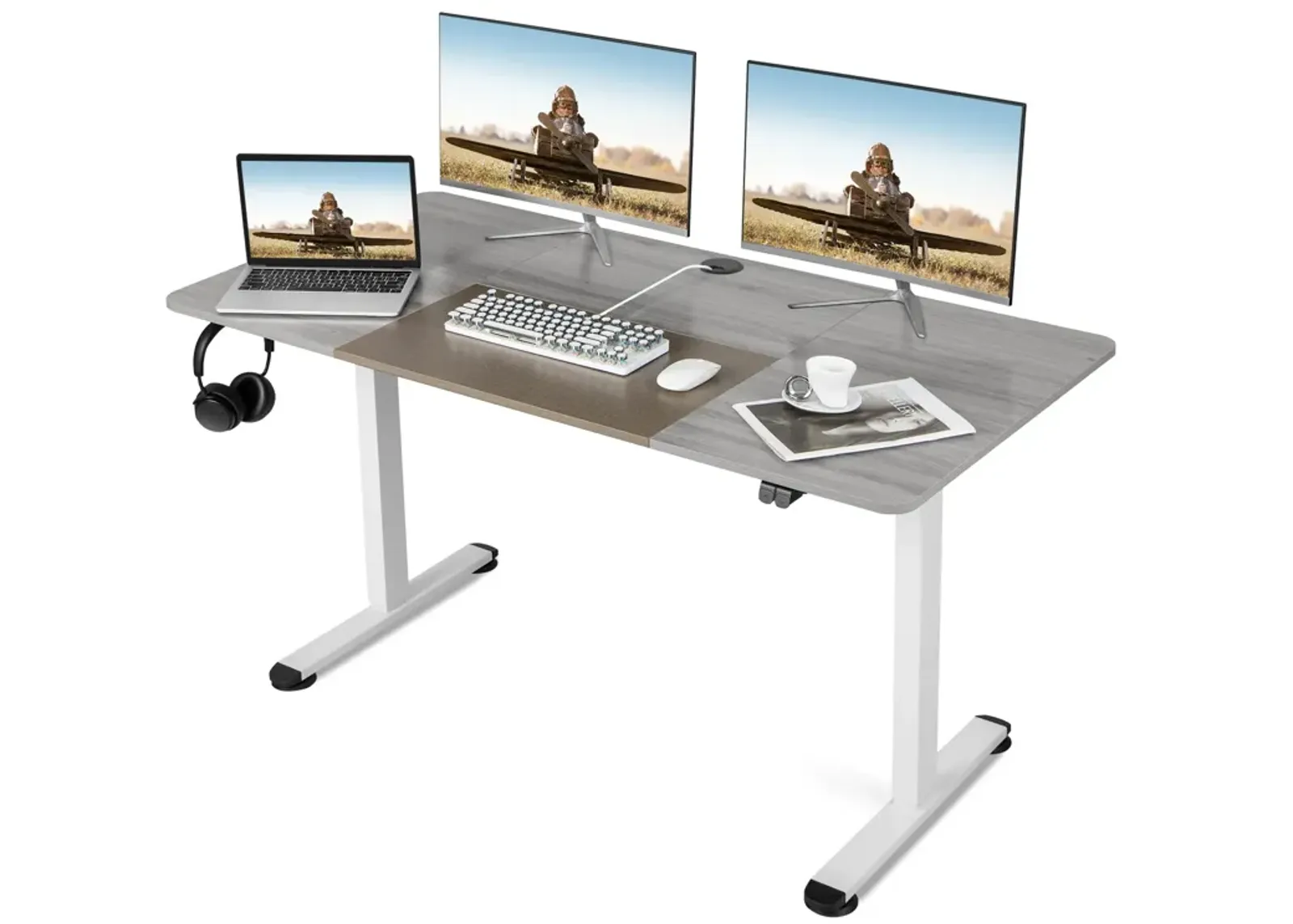 55 Inch Electric Height Adjustable Office Desk with Hook